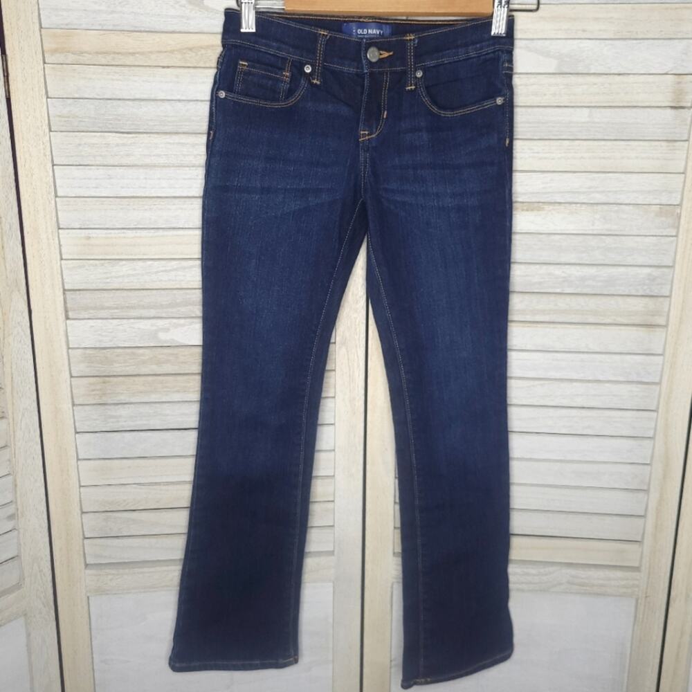 💛3/$15 Old Navy Girls Bootcut Dark Blue Jeans Adjustable Waistband Size 10